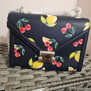 NWT! Michael Kors Whitney Fruit Print Shoulder Bag, Navy